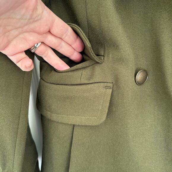 Hazel Army Olive Green Coat Buttons Pockets Double Breasted Women’s M Lined - Picture 7 of 14